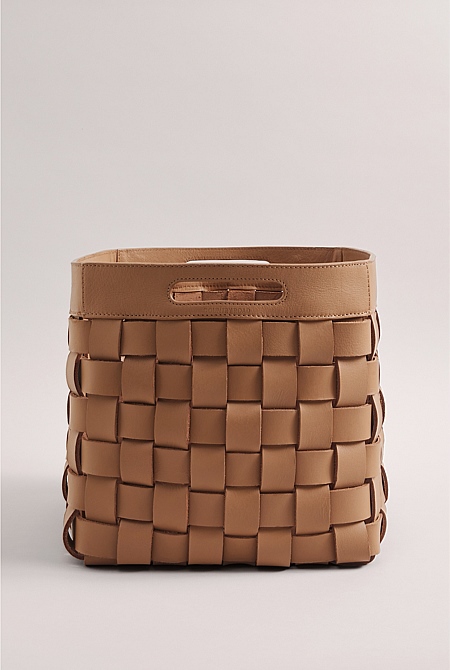 Biscuit Lowa Medium Square Storage, Leather Storage Baskets