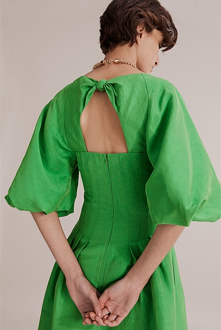 Jewel Green Knot Detail Midi Dress ...