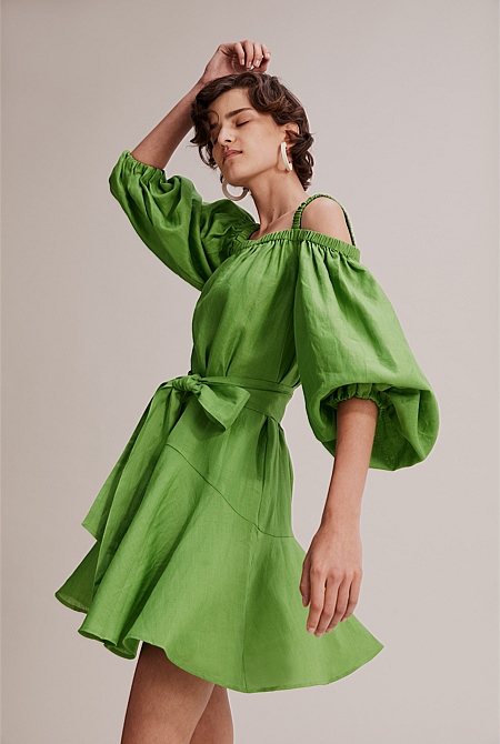 Vivid Green Ruched Strap Mini Dress ...