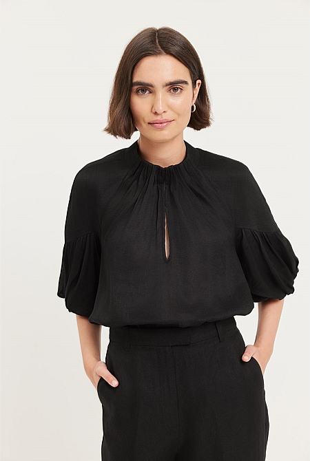 Black Tuck Detail Blouse - Shirts | Country Road