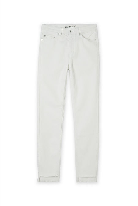 White Authentic High Rise Step Hem - Pants | Country Road