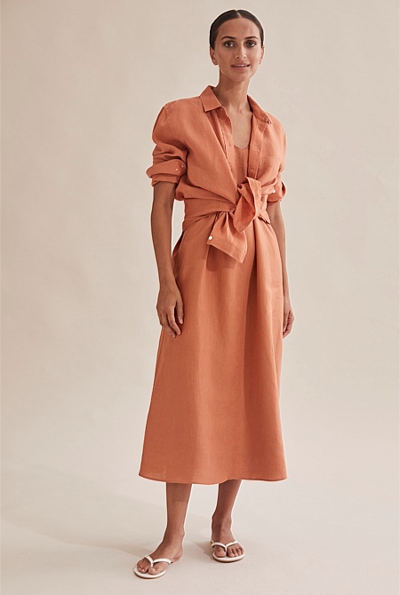 Clay Linen Summer Midi Dress - Dresses ...