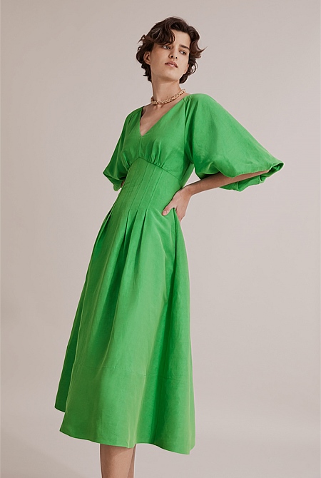 Jewel Green Knot Detail Midi Dress ...
