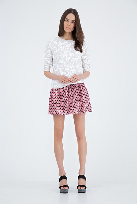 Print Shirred Skirt