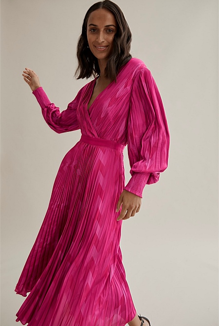 Pink Geometric Print Pleated Dress ...