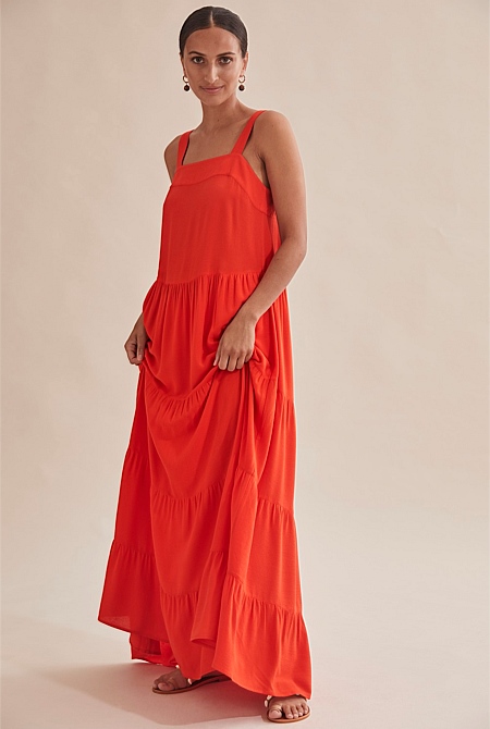 Tomato Crinkle Tiered Maxi - Dresses ...
