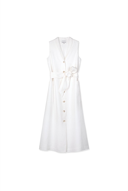 Antique White Linen Button Front Maxi Dress - Dresses | Country Road