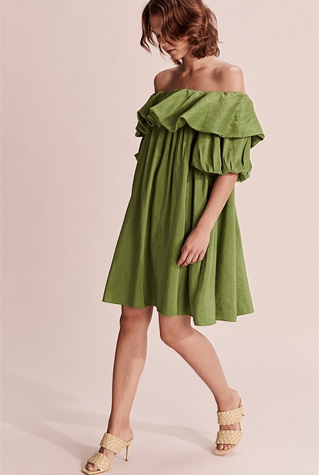 Kiwi Green Off Shoulder Mini Dress ...