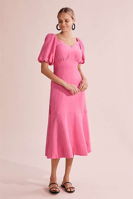Pop Pink Full Sleeve Midi Dress ...