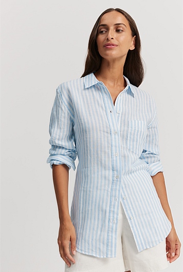 Blue Stripe Organically Grown Linen Stripe Shirt - Best Sellers ...
