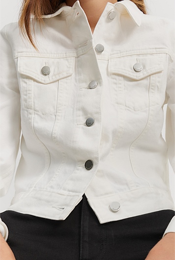 White Slim Australian Cotton Denim Jacket - Natural Fibres | Country Road