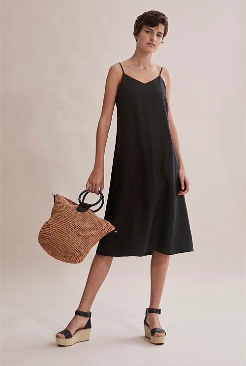Black Linen Summer Midi Dress - Dresses ...