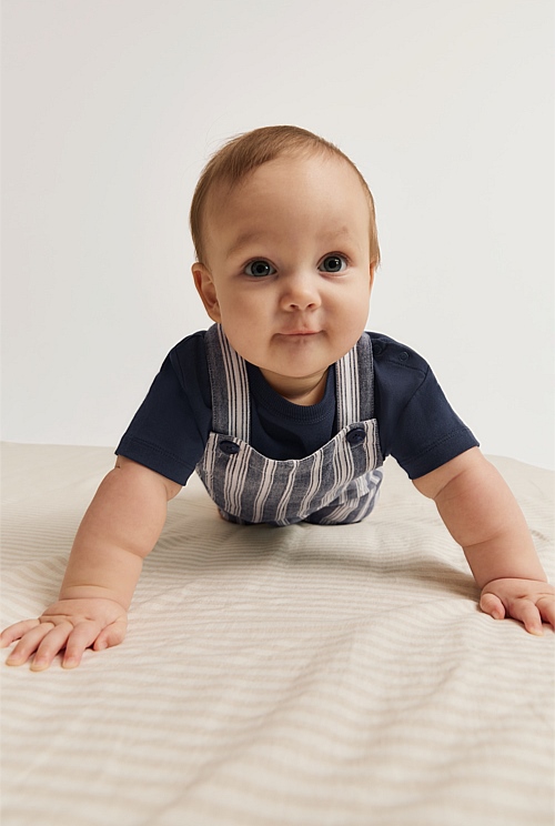 Navy Stripe Organically Grown Cotton Textured Overall - Overalls & Rompers | Country Road