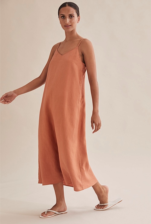 Clay Linen Summer Midi Dress - Dresses ...
