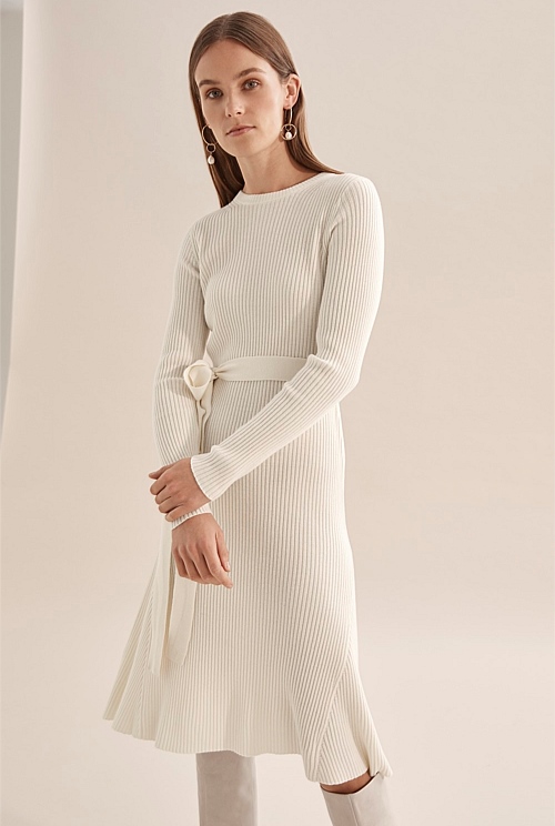 Long Sleeve Wool Knit Dress - Dresses ...