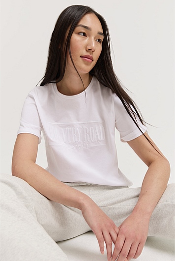 White Verified Australian Cotton Heritage Embroidered T-Shirt ...