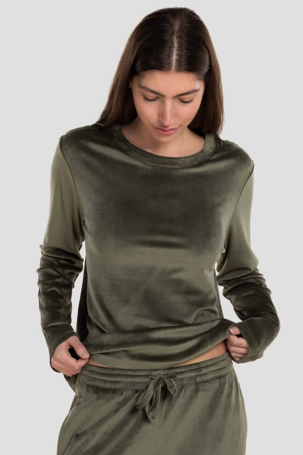 Thea Velour Long Lounge Set - Olive - image 4