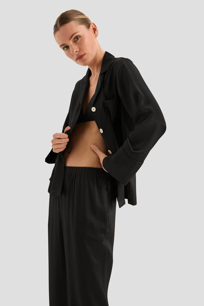 Emerald Pure Silk Long Sleeve Wide Leg Pyjama Set - Black - image 4