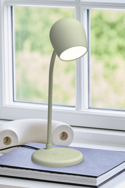 Ellie Smart Lamp With Bluetooth Speaker & Qi Wireless Charger - Dusty Olive - Green - image 4