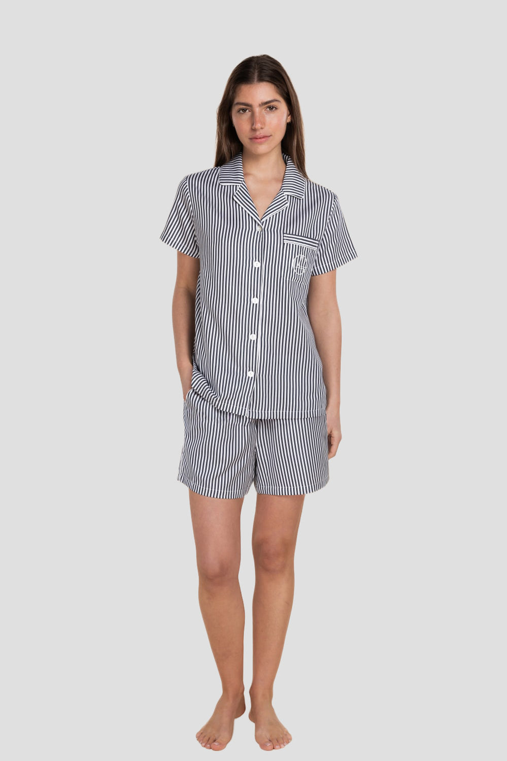 Camilla Cotton Short Pj Set - Navy Pinstripe - image 1