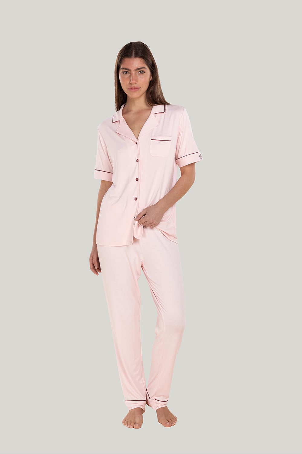 Jenna Bamboo Long Pj Set - Pink - image 1