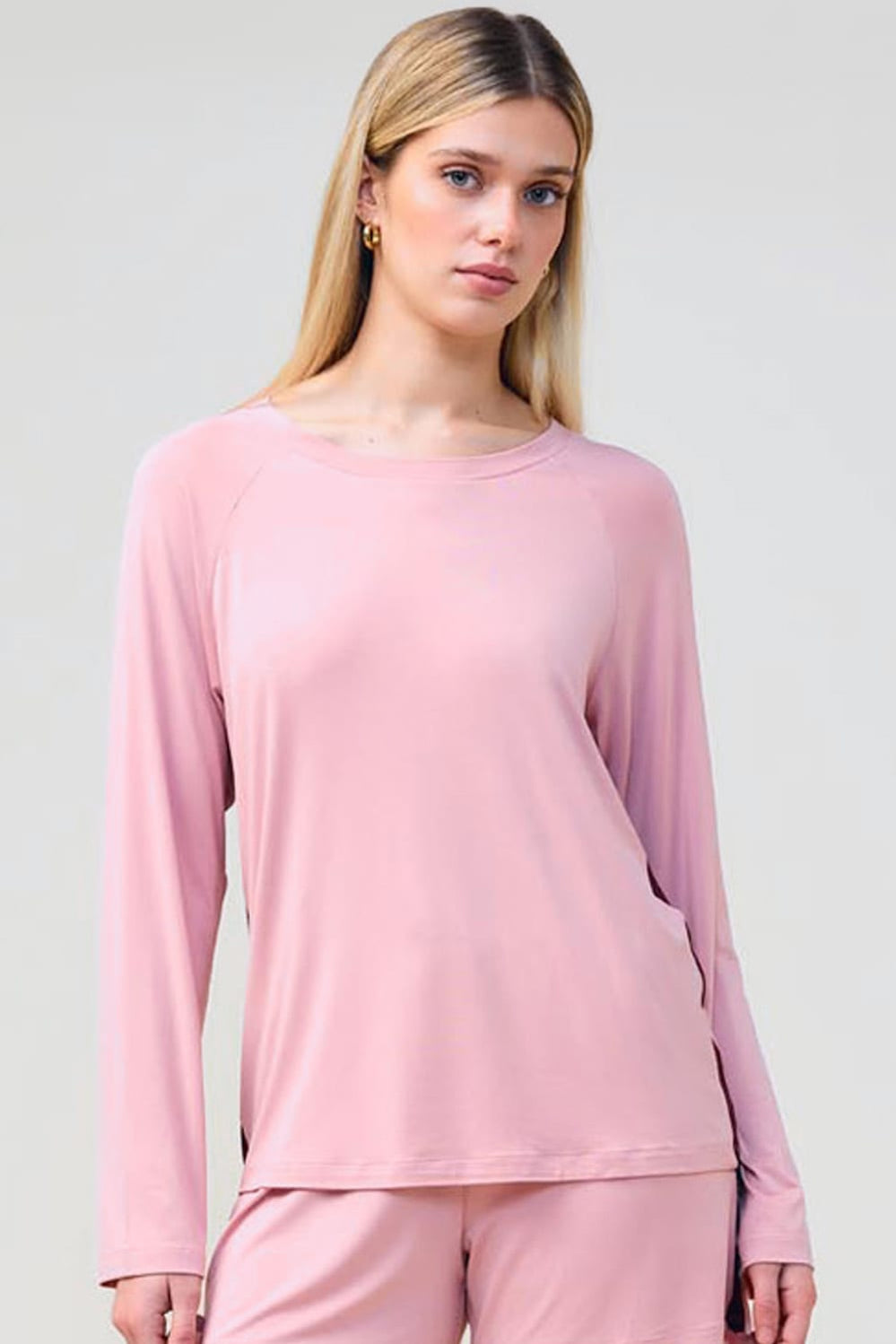 Solene Long Sleeve Top With Stripe - Pink - image 1