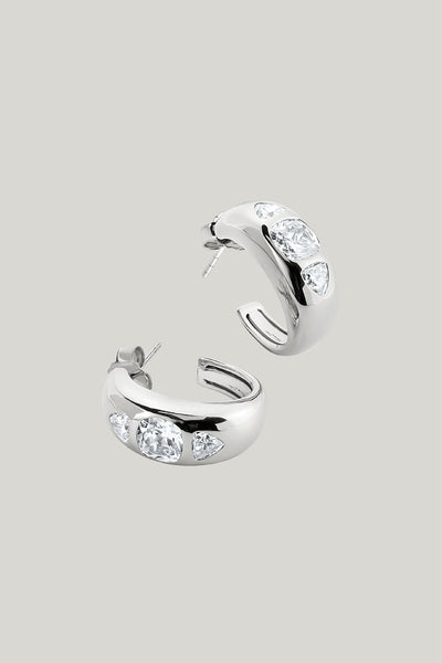 Hoop Earrings With Zirconia Stones In Silver - Silver - image 2