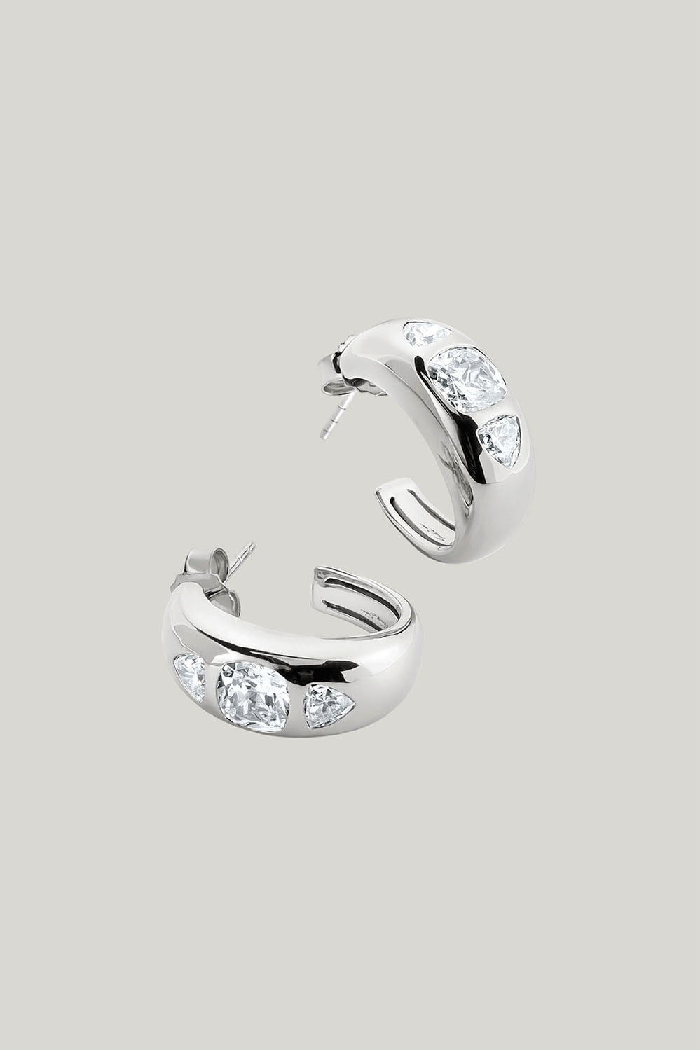 Hoop Earrings With Zirconia Stones In Silver - Silver - image 2