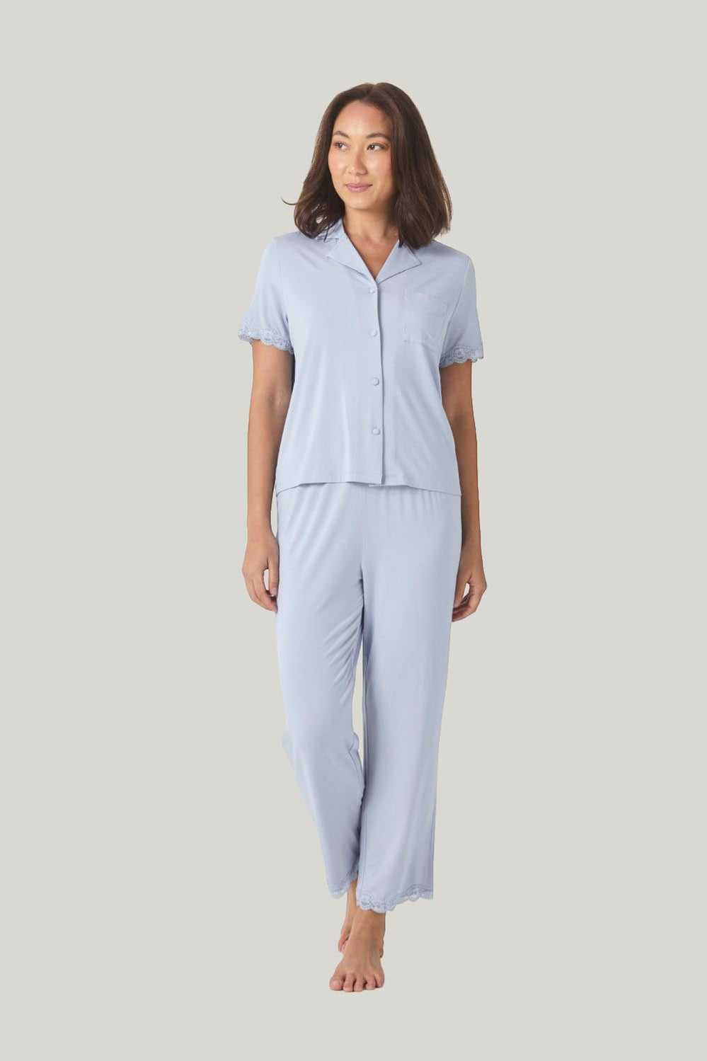 Dianne Bamboo Long Pj Set With Lace - Blue - image 1