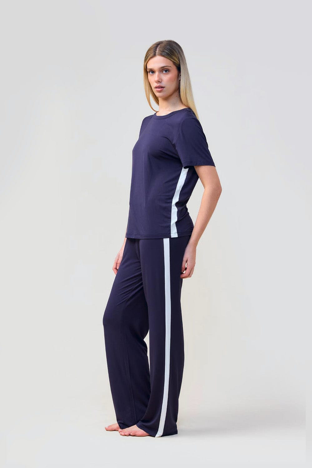 Inez Bamboo Pant With Stripe - Navy - image 3