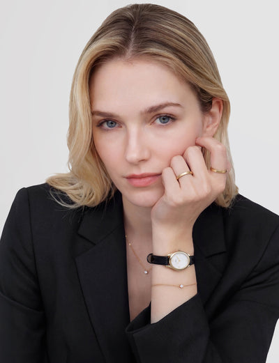 Ophelia Mini Black Leather & Gold Watch - Gold - image 2