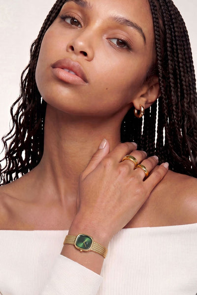 Margot Braided Mesh Emerald Gold Watch - Gold - image 2
