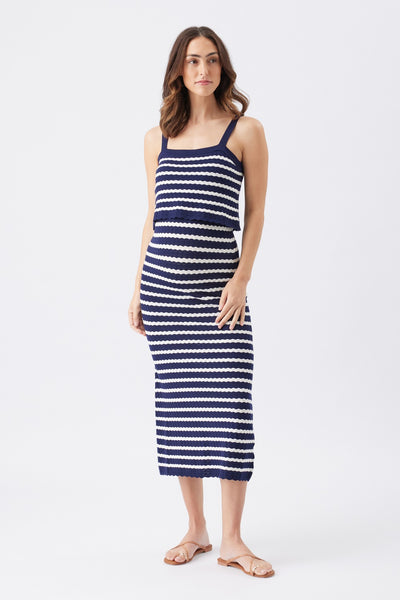 Pointelle Knit Nursing Dress - Navy/White - image 1