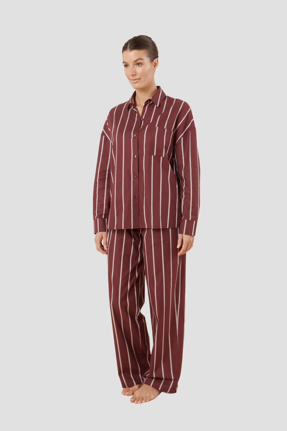 Chloe Cotton Striped Pj Set - Burgundy - image 3