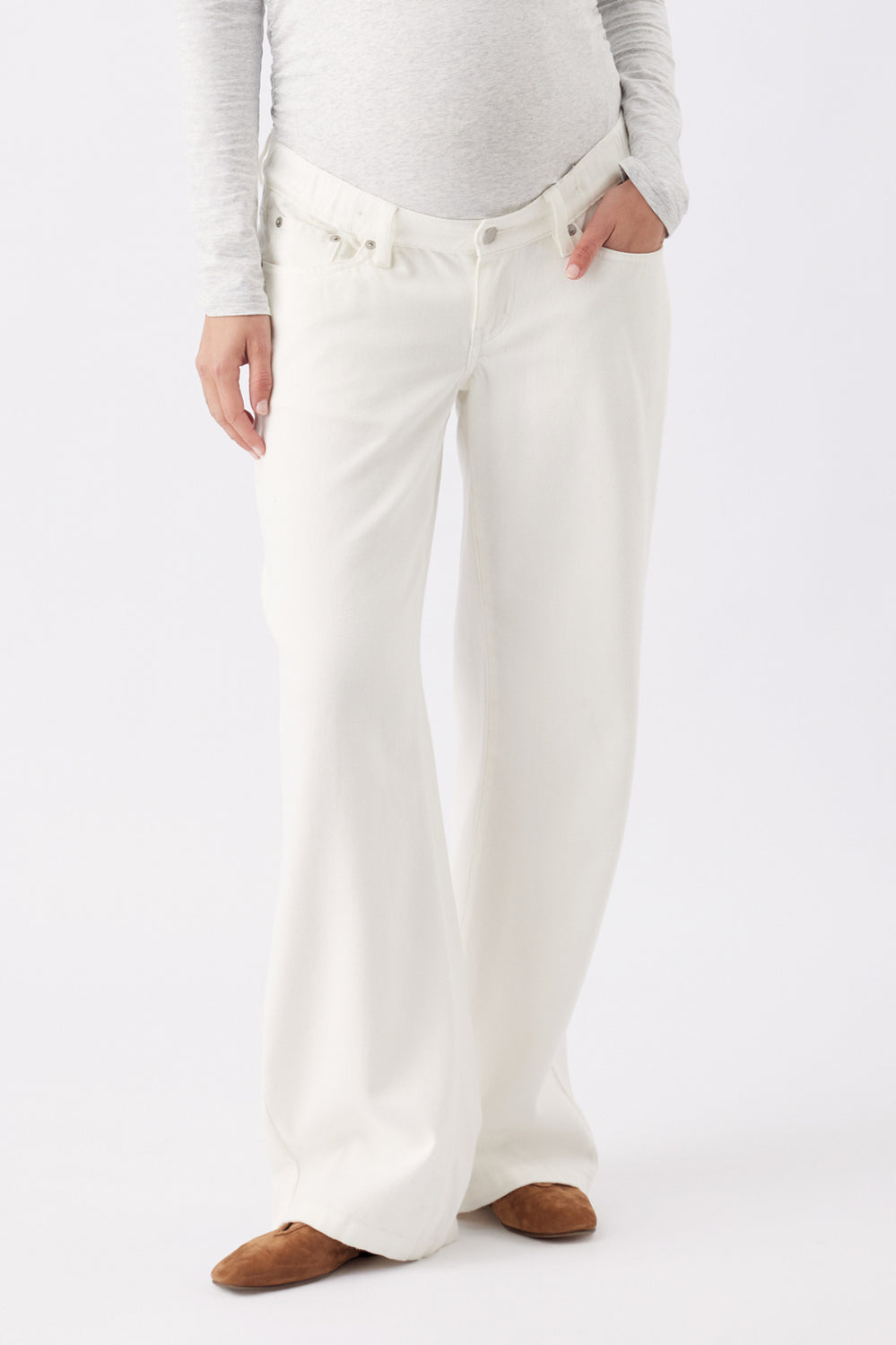Billie Elastic Waist Maternity Jean - Cream - image 1