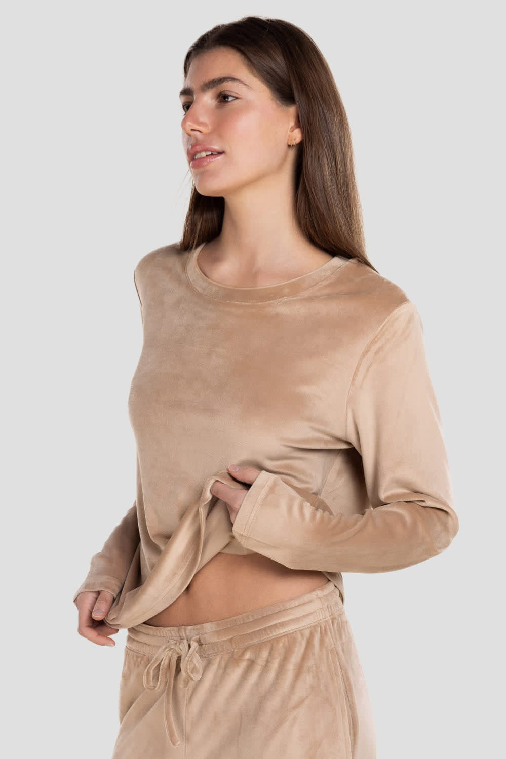 Thea Velour Long Lounge Set - Beige - image 2