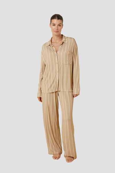 Harlow Bamboo Striped Pj Set - Biscuit - image 1