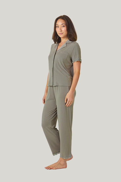 Dianne Bamboo Long Pj Set With Lace - Olive - image 2