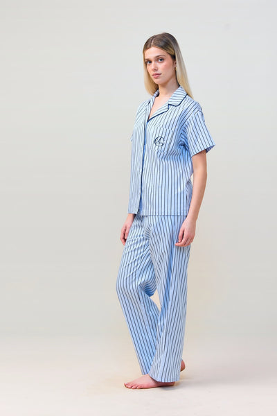 Lisa Stripe Long Pant Pj Set - Blue - image 2