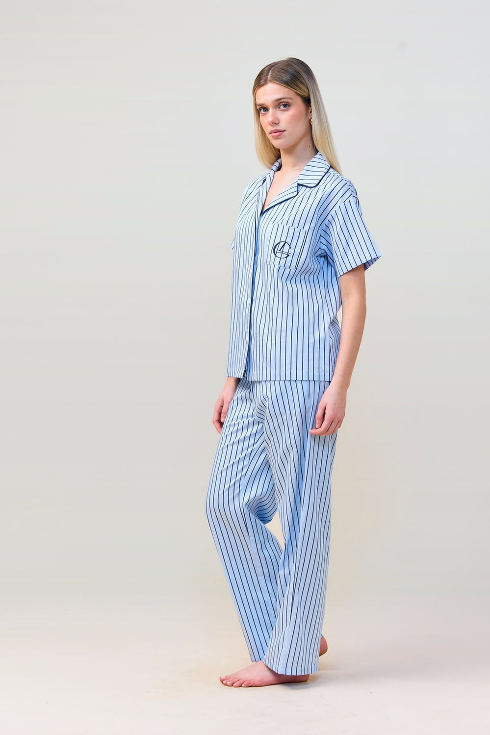 Lisa Stripe Long Pant Pj Set - Blue - image 2