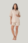 Sasha Striped Boyfriend Short Pj Set - Beige - image 1