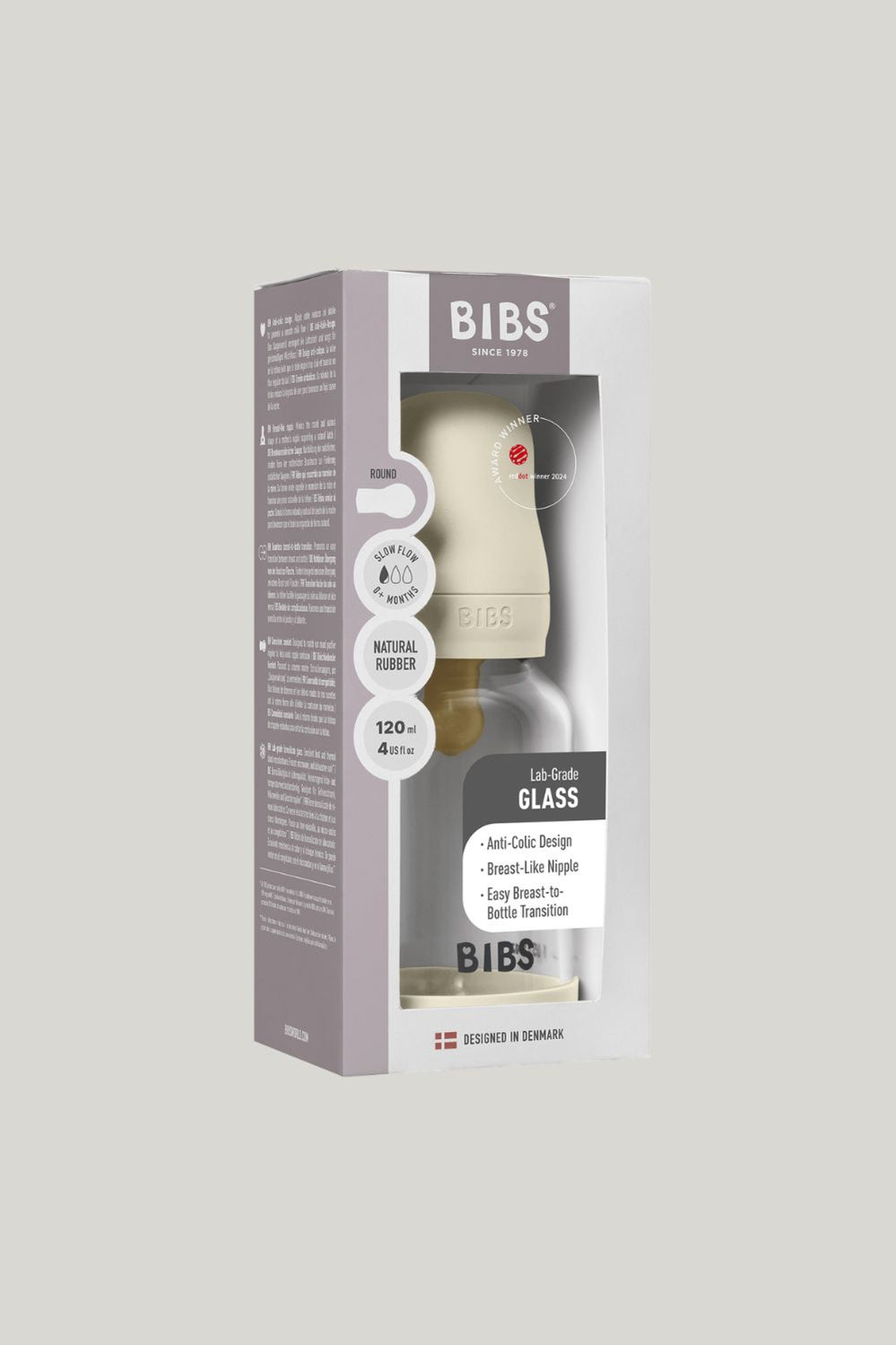 Glass Baby Bottle 120ml Latex - Ivory - Ivory - image 4