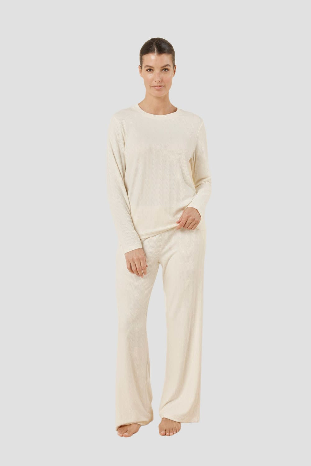 Ellie Lightweight Velour Cable Knit Set - Ivory - image 1