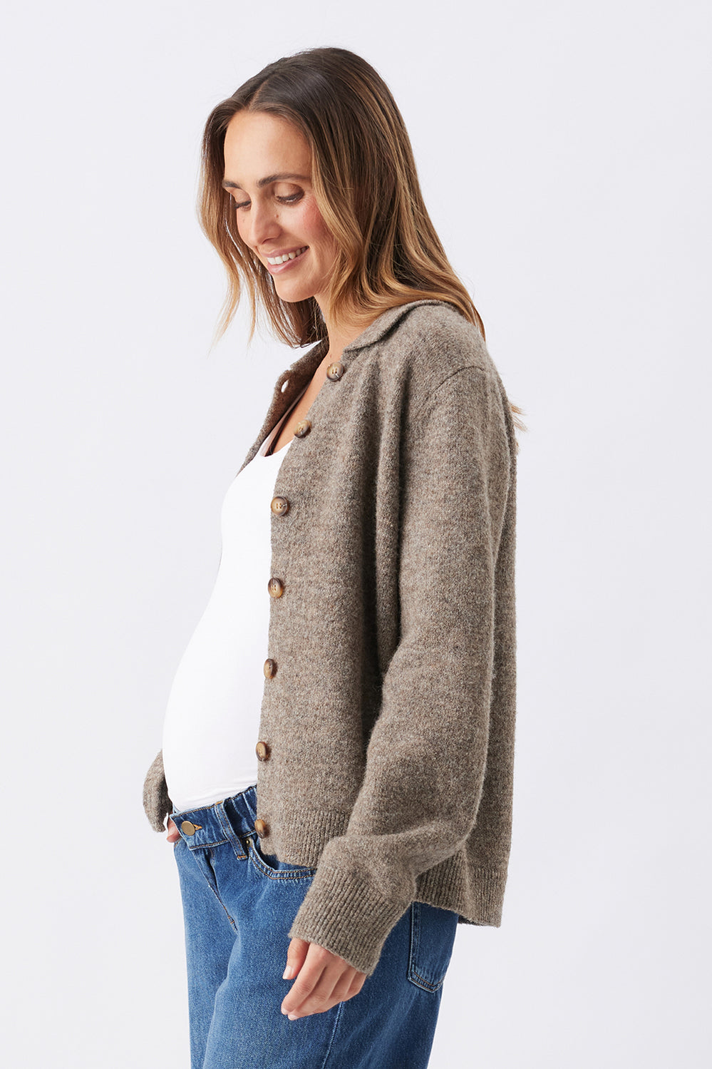 Brodie Collared Maternity Cardigan - Light Brown - image 3