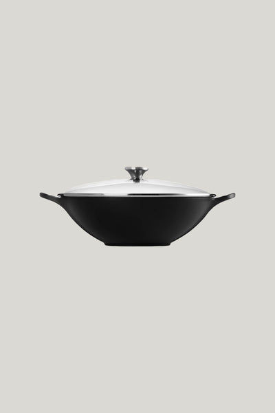 Cast Iron Wok With Glass Lid 32cm - Matte Black - image 2