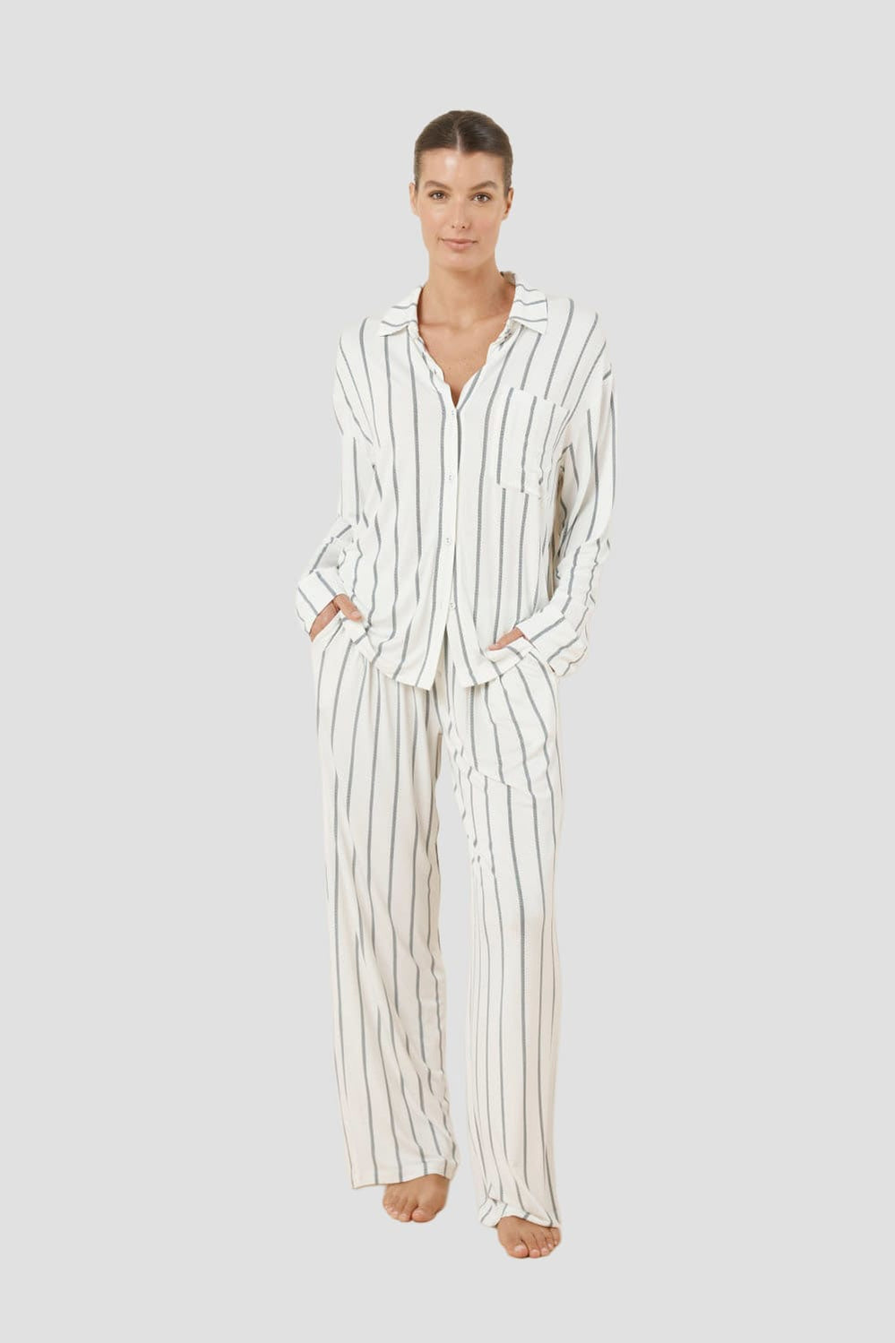 Harlow Bamboo Striped Pj Set - Ivory - image 1