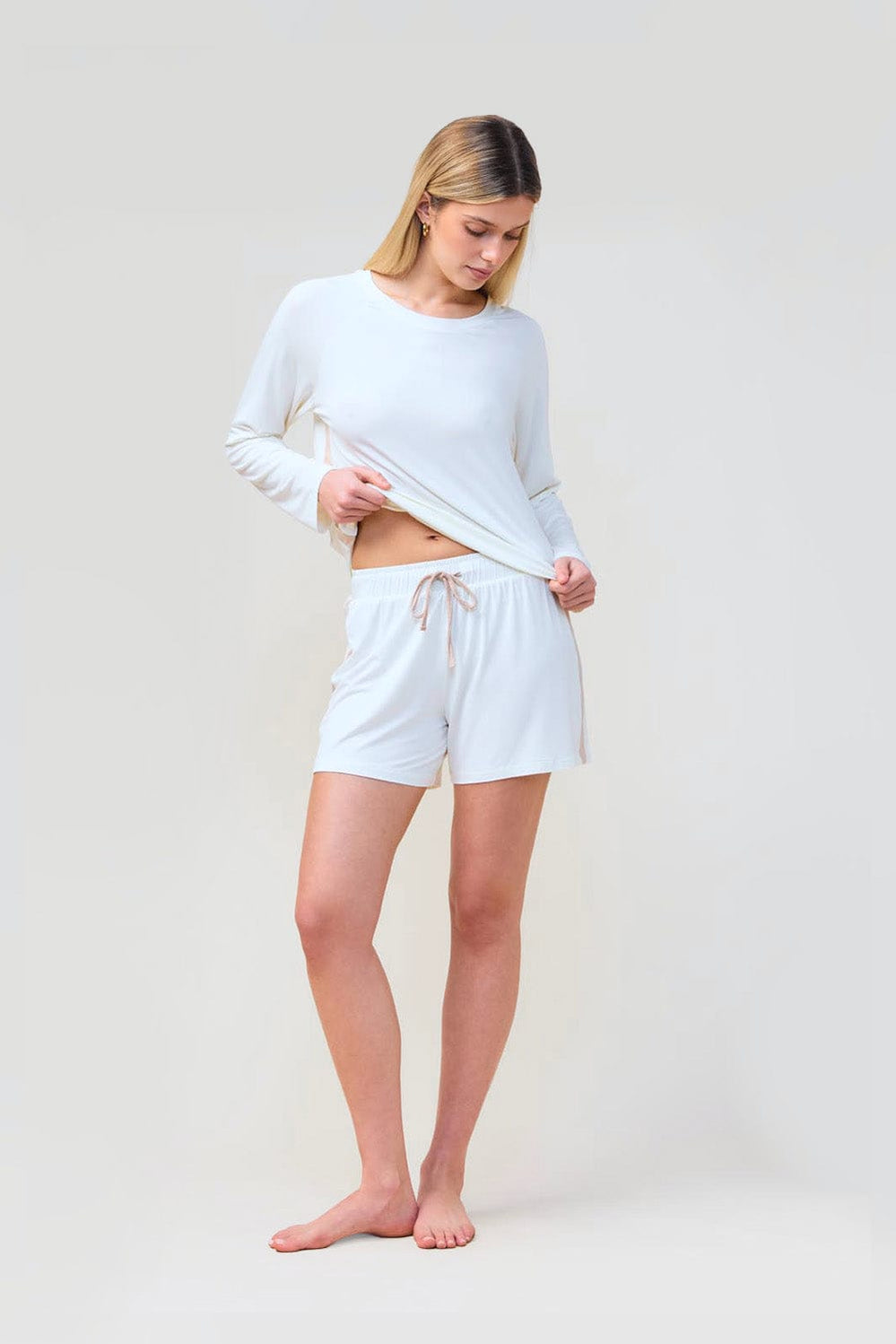 Pippa Bamboo Shorts With Stripe - Ecru - image 3