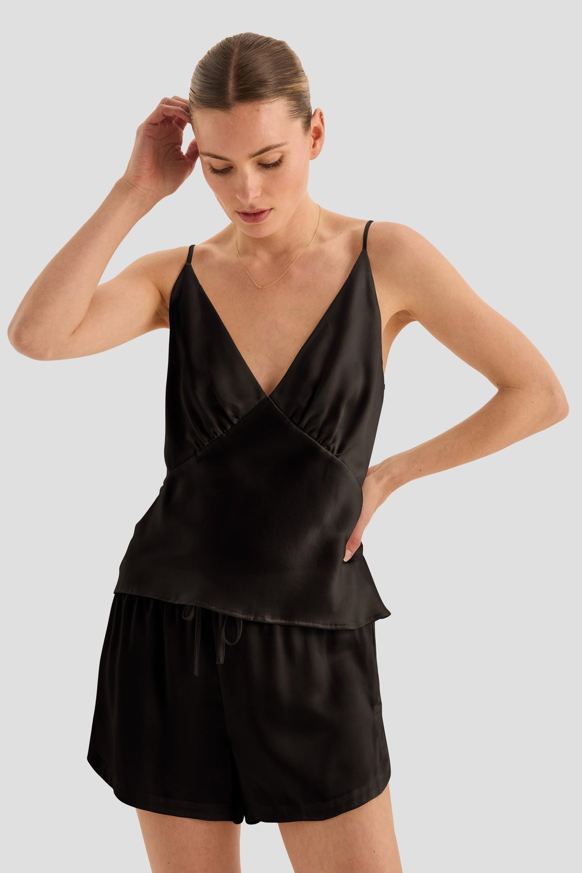 Amethyst Pure Silk Cami And Shorts Set - Black - image 4