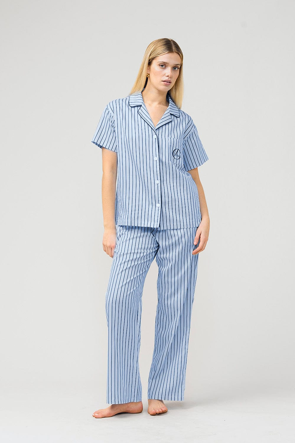 Lisa Stripe Long Pant Pj Set - Blue - image 1