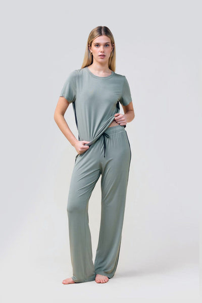 Inez Bamboo Pant With Stripe - Olive - image 2
